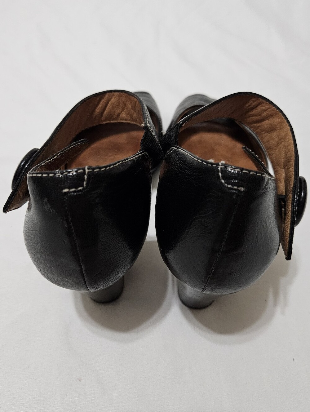 Clarks Artisan Womens Black Leather Peep Toe Mary Jane Heels 85321 Size 9M - Picture 7 of 8